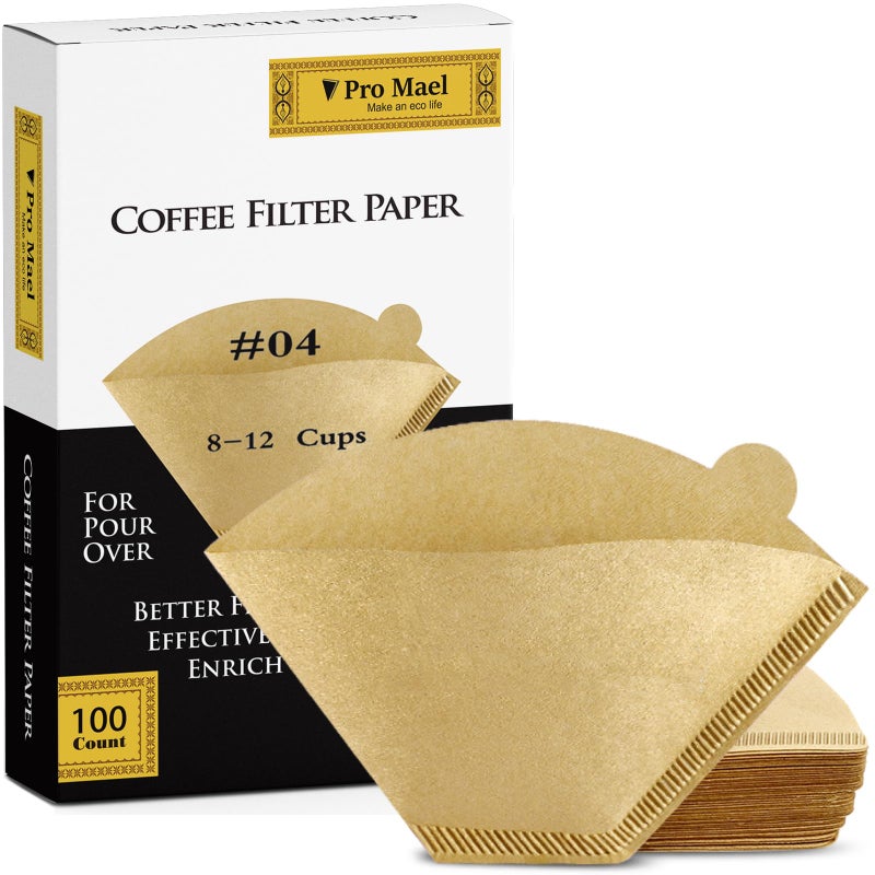 Pro Mael Cone Coffee Filters #4, Number 4 Coffee Filter 8-12 Cup for Drip Coffee Maker, Unbleached Natural (100, #4) - Image 1